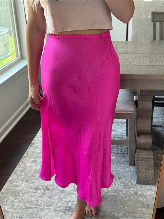 BUCKETLIST Dresses & Skirts - Neon Barbie Hot Pink Women's Satin Midi Slide Slit Skirt